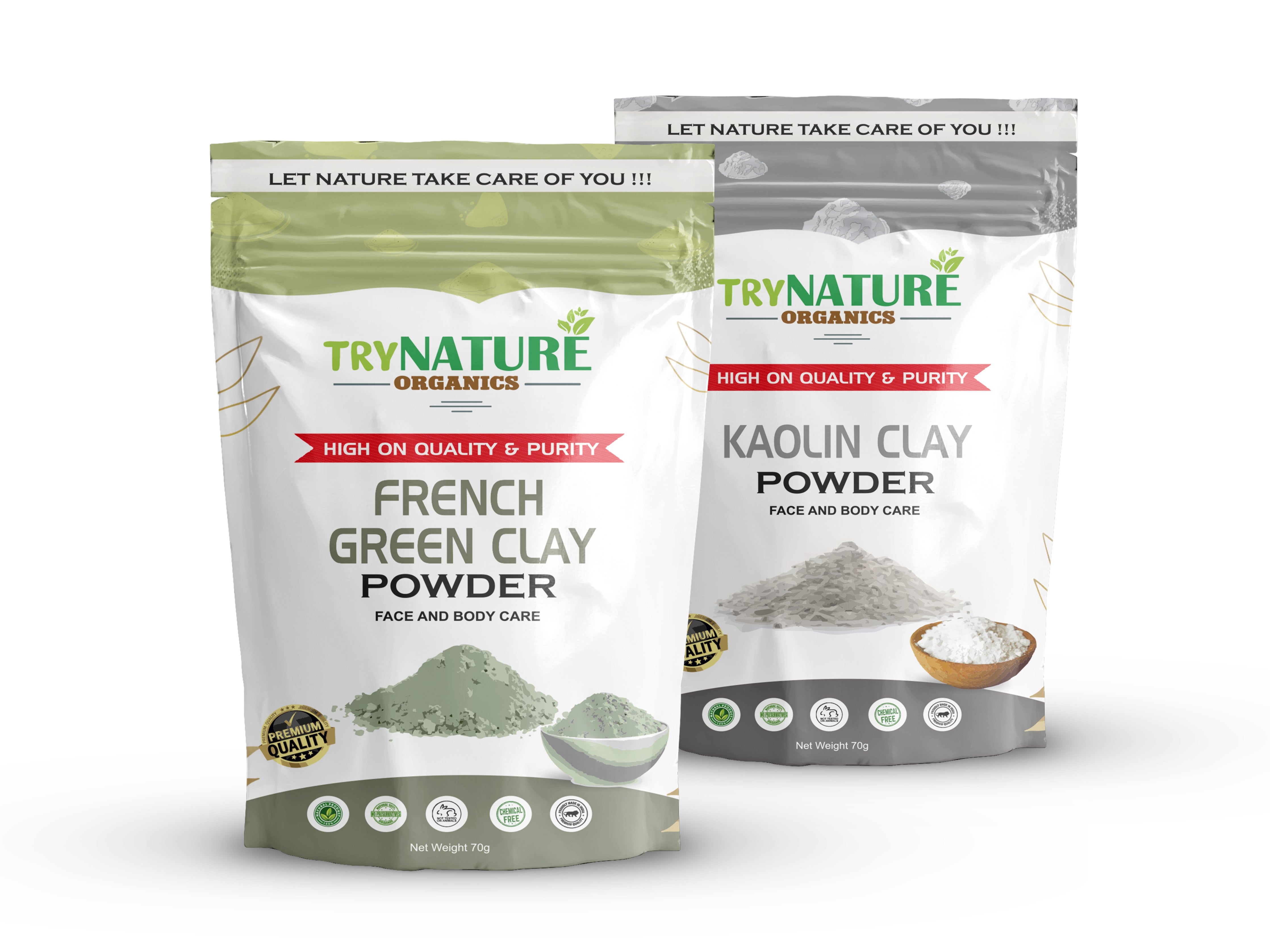 TRY NATURE French Green Clay & Kaolin Clay Powder | Detox & Glow Face Pack for Clear Skin [ Listing# 10]