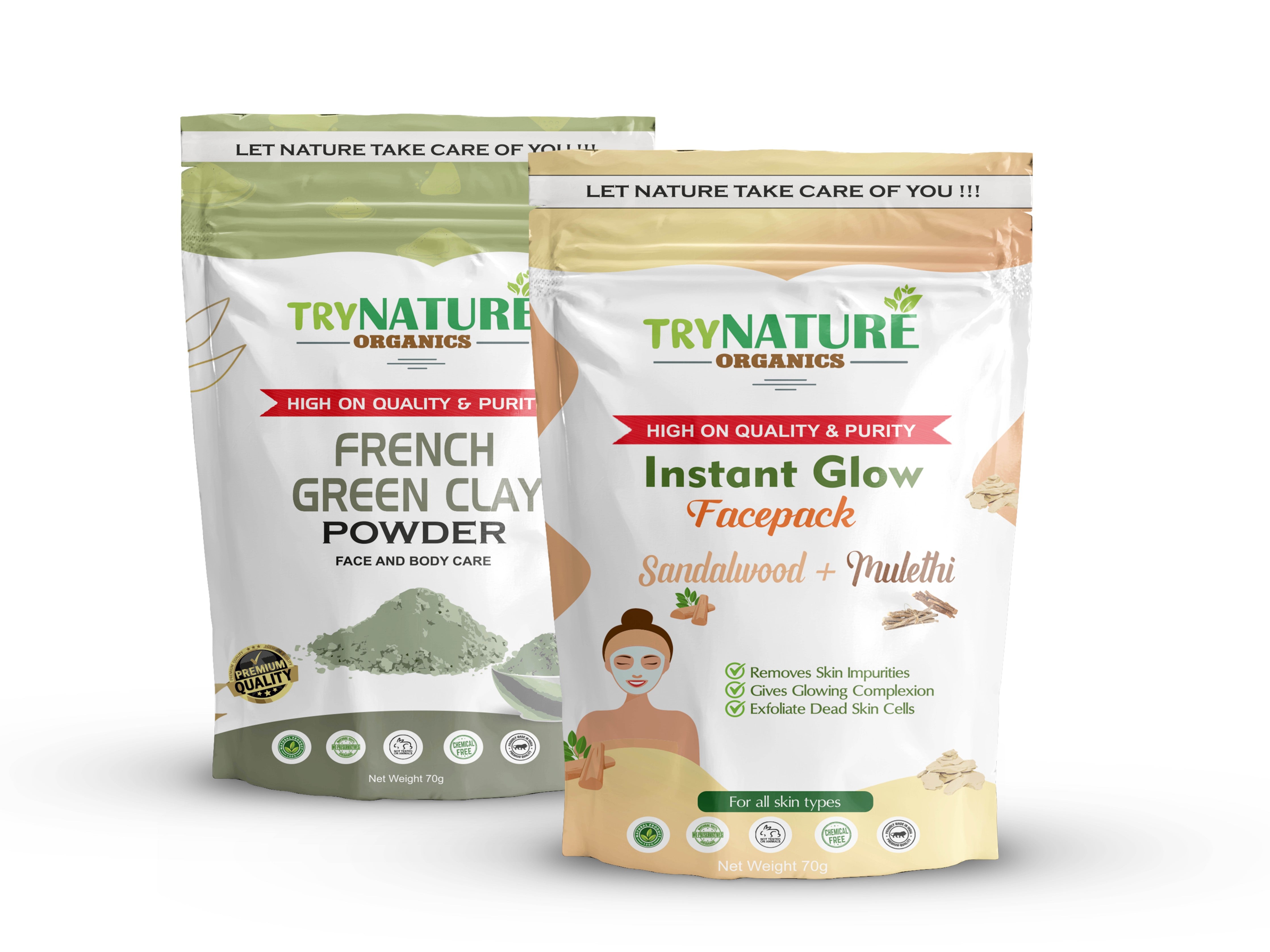 TRY NATURE Instant Glow Face Pack | French Green Clay for Bright & Radiant Skin [Listing# 36]